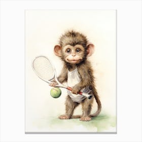 Monkey Painting Playing Tennis Watercolour 4 Canvas Print