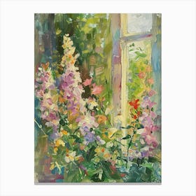 Snapdragon Flowers On A Cottage Window 2 Canvas Print