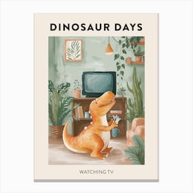 Dinosaur Watching Tv Poster 1 Canvas Print
