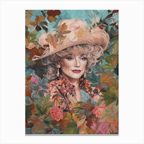 Floral Handpainted Portrait Of Dolly Parton  1 Canvas Print