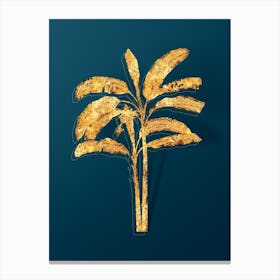 Vintage Banana Tree Botanical in Gold on Teal Blue n.0212 Canvas Print