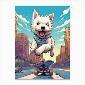West Highland White Terrier (Westie) Dog Skateboarding Illustration 4 Canvas Print