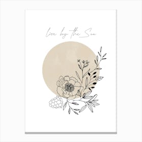 Live By the Sun, Beige Floral Sun, Boho Canvas Print