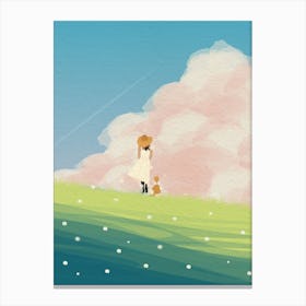 Minimal art View of girl in a green field Canvas Print