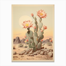 Vintage Cactus Illustration Moon Cactus Canvas Print
