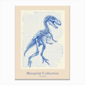 Troodon Skeleton Dinosaur Blue Print Poster Canvas Print