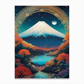 Mt Fuji Japan - Mount Fuji Trippy Abstract Cityscape Iconic Wall Decor Visionary Psychedelic Fractals Fantasy Art Cool Full Moon Third Eye Space Sci-fi Awesome Futuristic Ancient Paintings For Your Home Gift For Him Canvas Print
