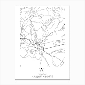 Wil,Switzerland Minimalist Map Canvas Print