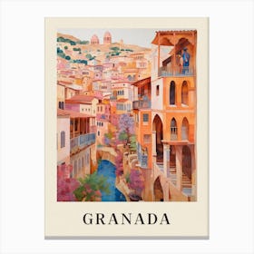 Granada Spain 1 Vintage Pink Travel Illustration Poster Canvas Print