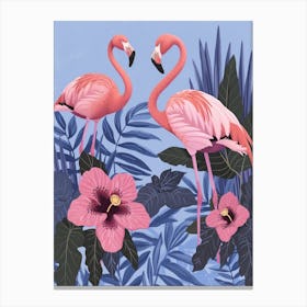 Lesser Flamingo And Hibiscus Minimalist Illustration 1 Canvas Print