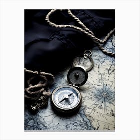 Compass On A Map 1 Canvas Print