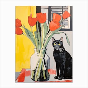 Daffodil Flower Vase And A Cat, A Painting In The Style Of Matisse 5 Canvas Print