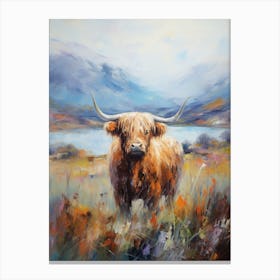 Brushstroke Impressionism Style Painting Of A Highland Cow In The Scottish Valley 7 Canvas Print