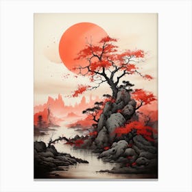 Aso Caldera In Kumamoto, Japanese Brush Painting, Ukiyo E, Minimal 4 Canvas Print
