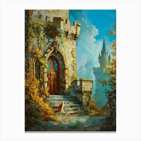 Ginger Cat On The Steps Of A Castle Canvas Print