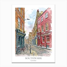 Southwark London Borough   Street Watercolour 1 Poster Canvas Print