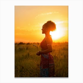 African Woman Captures The Essence Of Joy Bathed In The Warm Glow Of A Summer Sunset Her Silhouett (2) Canvas Print