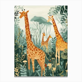 Giraffe In The Plants Modern Kitsch Illustration 2 Canvas Print