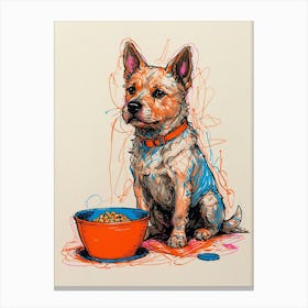 Dog With Bowl Of Food 1 Canvas Print