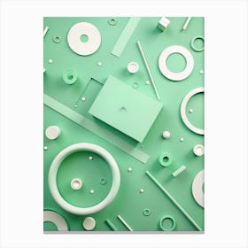 Geometric Shapes In Various Sizes And Shades Of Mint Green Arranged On A Matching Green Background, Creating A Flat Lay Composition With A Modern And Minimalist Aesthetic Canvas Print