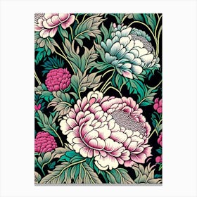 Borders And Edges Peonies Colourful 3 Drawing Canvas Print