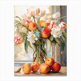 Tulip Flower And Peaches Still Life Painting 3 Dreamy Canvas Print