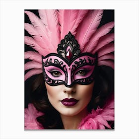 A Woman In A Carnival Mask, Pink And Black (11) Canvas Print