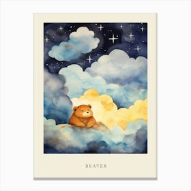 Baby Beaver Sleeping In The Clouds Nursery Poster Canvas Print