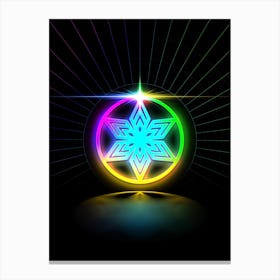 Neon Geometric Glyph in Candy Blue and Pink with Rainbow Sparkle on Black n.0442 Canvas Print