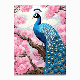 Peacock Animal Drawing In The Style Of Ukiyo E 3 Canvas Print