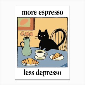 More Espresso Less Depresso Black Cat Print Retro Diner Poster Cartoon Dining Pasta Posters Italian Kitchen Canvas Print