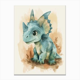 Cute Protoceratops Dinosaur Watercolour 2 Canvas Print