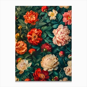 Peonies Wallpaper Inspired By William Morris Canvas Print