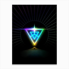 Neon Geometric Glyph in Candy Blue and Pink with Rainbow Sparkle on Black n.0380 Canvas Print