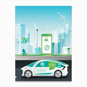 Illustration Of A Sleek Futuristic Electric Vehicle Charging At A Station With A Modern Urban Road 1 Canvas Print