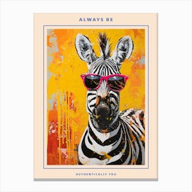 Kitsch Portrait Of A Zebra In Sunglasses 1 Poster Canvas Print