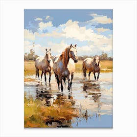 Horses Painting In Okavango Delta, Botswana 4 Canvas Print