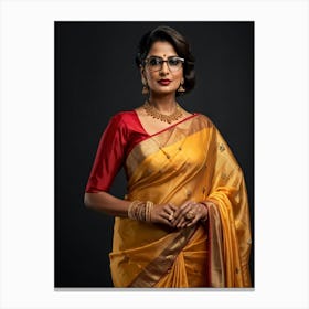 Indian Businesswoman In 30s Adorned In A Formal Saree With A Modern Twist Short Hair Styled Sleekl Canvas Print