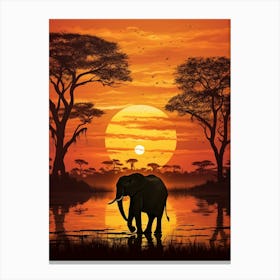 African Elephant Sunset Silhouette 2 Canvas Print