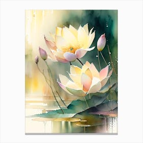 Lotus Flowers In Park Storybook Watercolour 1 Canvas Print