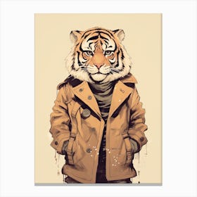 Tiger Illustrations Wearing A Trench Coat 2 Canvas Print