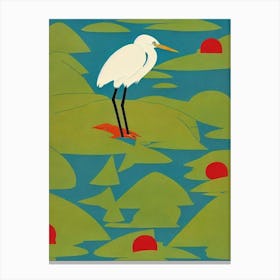 Egret Midcentury Illustration Bird Canvas Print