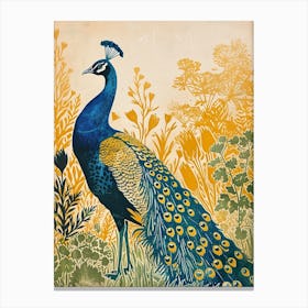 Blue Mustard Peacock In The Wild Flowers 1 Canvas Print