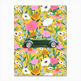 Floral Vintage Green Car Canvas Print
