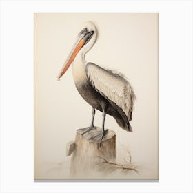 Vintage Bird Drawing Brown Pelican 1 Canvas Print