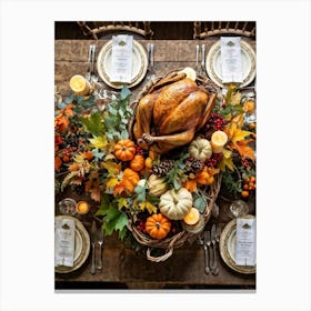 A Rustic Thanksgiving Setting With A Repurposed Vintage Wooden Table Serving As The Centerpiece Ed (3) Canvas Print