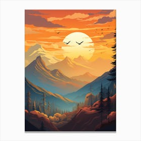 Landscape With Mountains And Birds Canvas Print