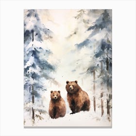 Winter Watercolour Brown Bear 5 Canvas Print