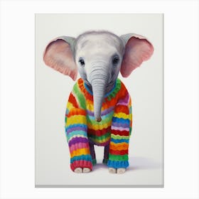 Baby Animal Wearing Sweater Elephant 1 Canvas Print