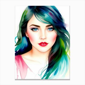 Portrait Of A Woman With Blue Hair Canvas Print